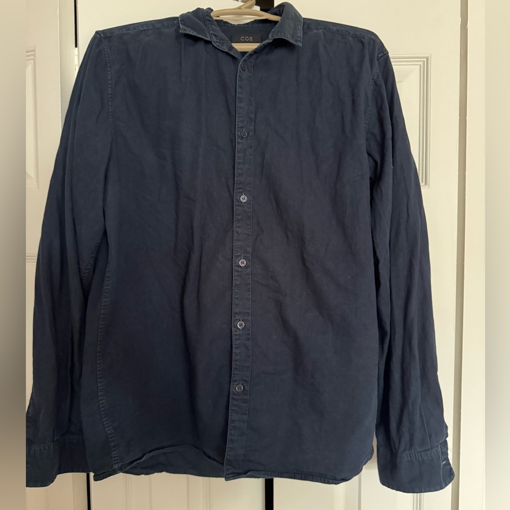 COS Dark Navy Long-Sleeve Button-Down Shirt (100% Cotton)